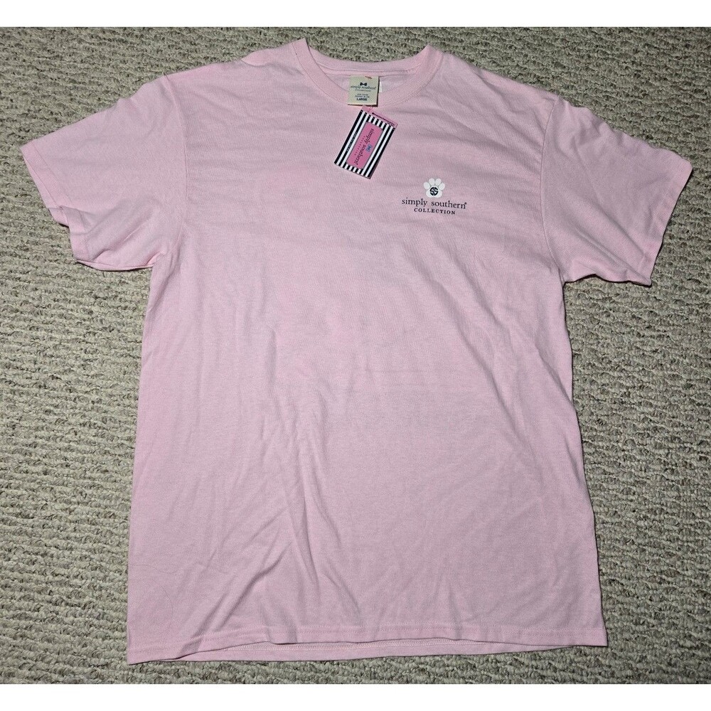 NWT Simply Southern Retriever Dog Red Paws Blue Tshirt Pink Women's Large
